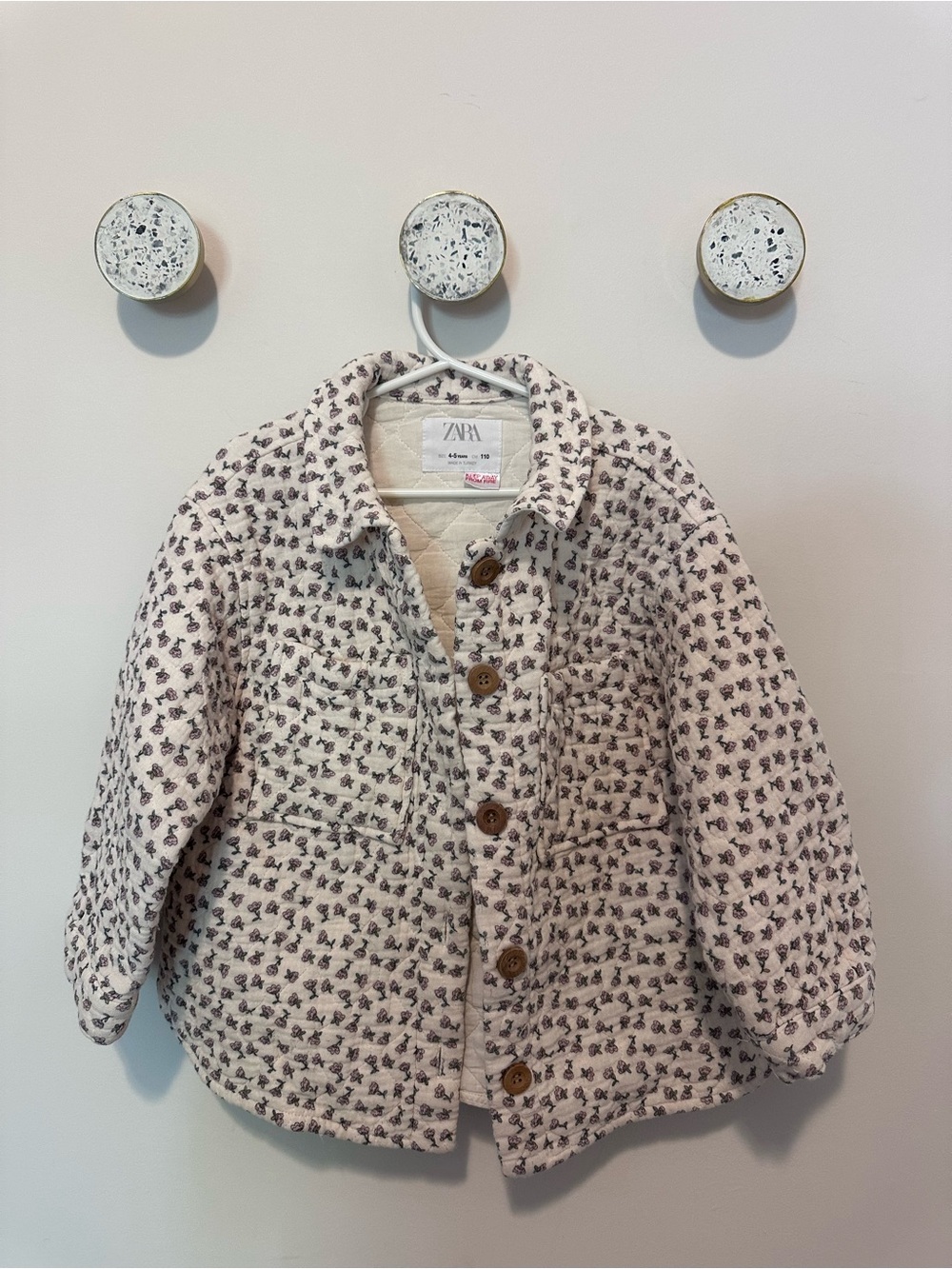 Zara Cream Quilted Jacket with Pink Floral Print
